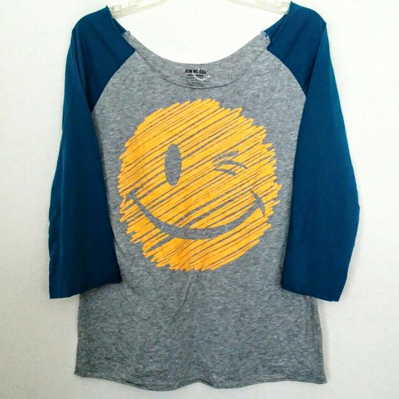 Large Joe Boxer Smiley Face Boatneck Baseball Tee - Picture 2 of 6